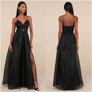 LULU’S Authentic Glamour Black Organza Sleeveless Cutout Maxi Dress